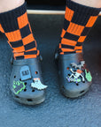 Orange and Black Check Kids and Family Socks | Checker Crew Socks