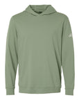Adidas A2009 Ultimate Elevated Hoodie in recycled moisture-wicking fleece, shown in a modern athletic fit with hidden pockets and right-sleeve adidas logo. Ideal blank for custom printing.