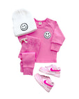 Smiley Patch Lounge Set for Kids | Bubble Gum Pink