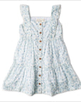 Organic Flutter Buttoned Tiered Dress - Ivy Floral