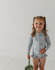 Girl's One-Piece Ruffle Rash Guard Swimsuit