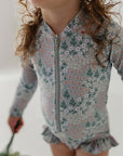 Girl's One-Piece Ruffle Rash Guard Swimsuit