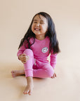 Smiley Patch Lounge Set for Kids | Bubble Gum Pink