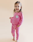 Smiley Patch Lounge Set for Kids | Bubble Gum Pink