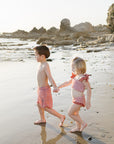 Coral Gingham Kids Swim Shorts | UPF 50 Lightweight Swimwear