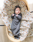 Charcoal Organic Cotton Ribbed Knot Gown