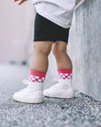 Pink Checkered Kids Socks | Trendy Toddler & Youth Crew Socks