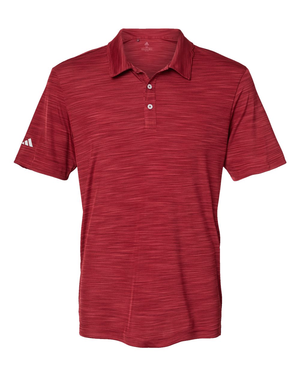 Adidas A402 Men’s Blend Polo made from recycled moisture-wicking fabric, shown with a modern fit and right-sleeve adidas logo. Ideal for custom printing