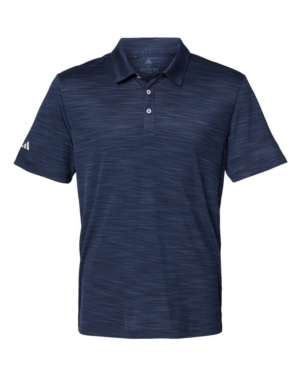 Adidas A402 Men’s Blend Polo made from recycled moisture-wicking fabric, shown with a modern fit and right-sleeve adidas logo. Ideal for custom printing