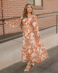 Felicity orange floral square-neck maxi dress, front view