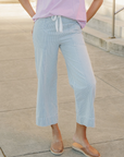 Hayden blue striped cropped wide-leg jeans, front view