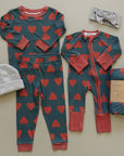 Navy + Red Hearts Ribbed Bamboo Cozy Set