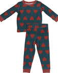 Navy + Red Hearts Ribbed Bamboo Cozy Set