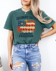 Celebrate Faith, Celebrate Freedom – Women’s Christian USA Flag T-Shirt