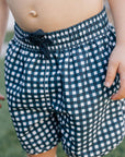 Navy Gingham Swim Shorts