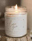 Love You Soy Candle Patterned - Clear Jar - 9 oz (Driftwood and Mahogany)