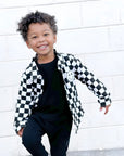Cotton Shacket | Smiley Checkered Black