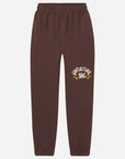 Brown sweatpants with a logo on a white background