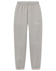 Gray sweatpants with text on a white background