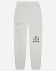 Light gray sweatpants with a logo on a white background