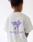 Back of the Icicle kids tee featuring a purple winged horse and God’s Plan lettering