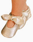 Newborn Platinum Knotted Bow Baby Shoe
