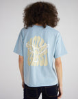 Back of the Sterling Blue heavyweight tee featuring a large yellow Holy Ghost graphic