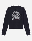 Back product view of Jet Black long sleeve tee with Windy City Revival graphic