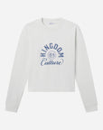 Kingdom Culture long sleeve tee displayed alone, showing its crew neckline, blue graphic, and ribbed cuffs.