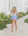 Blue Flower Check Skirted Leotard | Girls Dance & Gymnastics Leotard