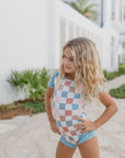 Dusty Blue Check Leotard | Girls Dance Gymnastics Leotard