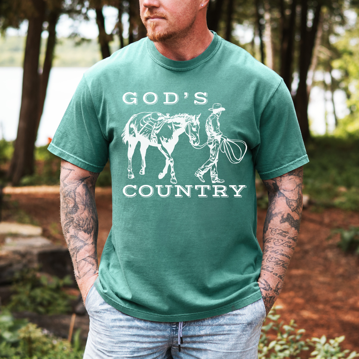 God’s Country Horse Tee – Men’s Christian Western T-Shirt