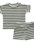Charcoal Stripe Button Short Set