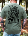 Man of Faith – Men’s Lion Tee with 1 Corinthians Back Design + Pocket Front