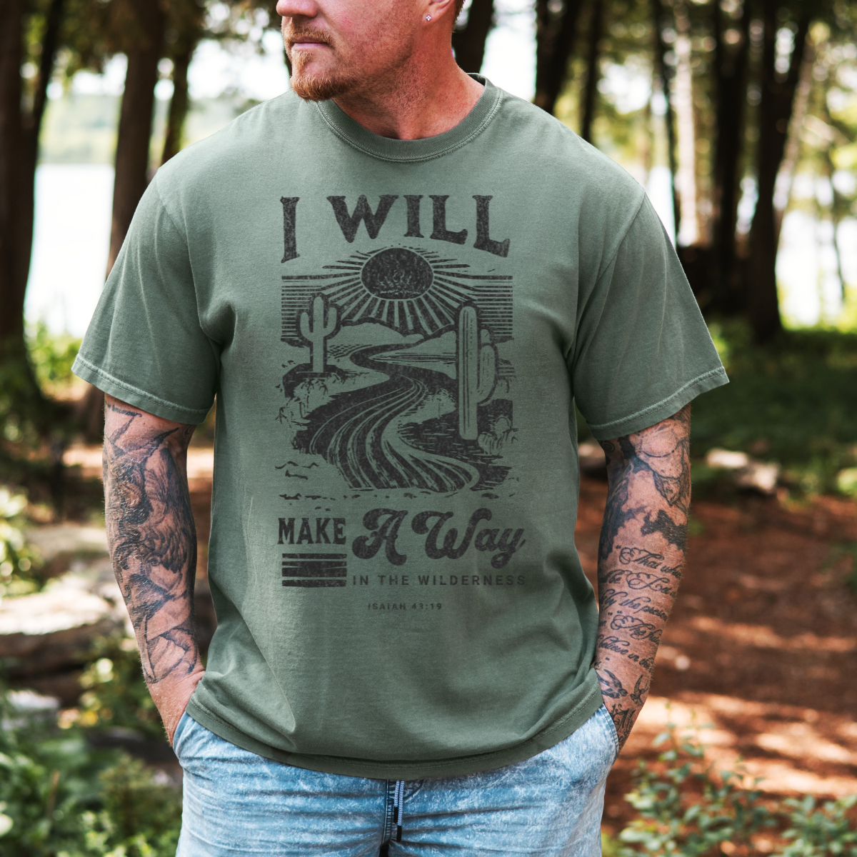 “I Will Make a Way in the Wilderness” – Isaiah 43:19 Men’s Christian T-Shirt