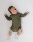 Winter Green Organic Snap Long Sleeve Ribbed Bodysuit