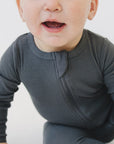 Charcoal Organic Cotton Ribbed Zipper