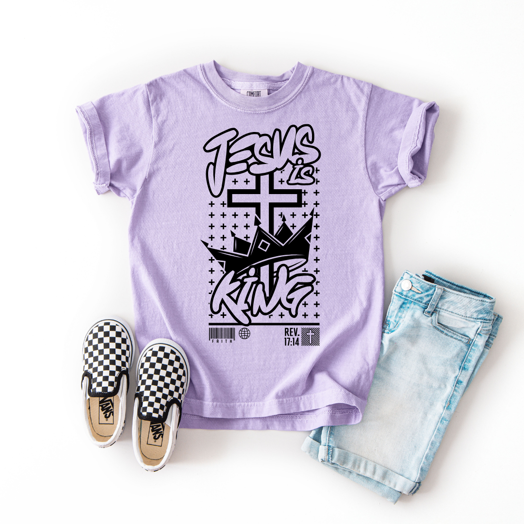 Jesus Is King – Youth Christian T-Shirt with Crown & Cross