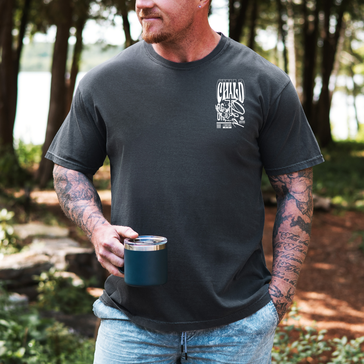 Child of God – Men’s Christian T-Shirt with Angel Design (2 Corinthians 6:18)