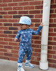 Bamboo Zip Romper | Blue Camo Bolts