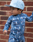 Bamboo Zip Romper | Blue Camo Bolts