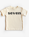“Seven” 7th Birthday Tee – Neutral Children’s Shirt (Multiple Fits & Styles)