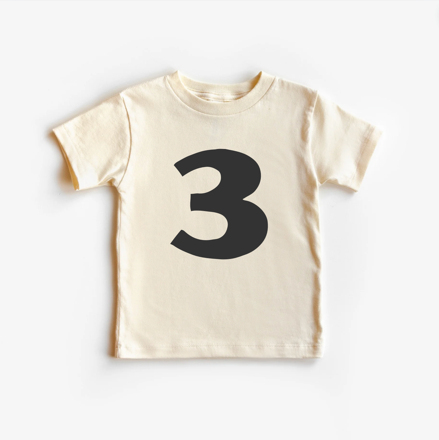“Three” 3rd Birthday Tee – Neutral Toddler T-Shirt (Multiple Fits & Styles)