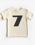 “Seven” 7th Birthday Tee – Neutral Children’s Shirt (Multiple Fits & Styles)