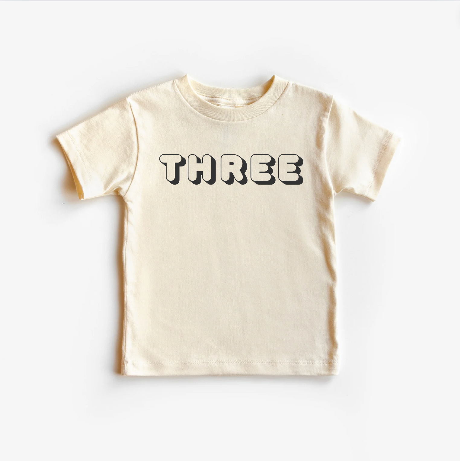 “Three” 3rd Birthday Tee – Neutral Toddler T-Shirt (Multiple Fits & Styles)