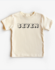 “Seven” 7th Birthday Tee – Neutral Children’s Shirt (Multiple Fits & Styles)