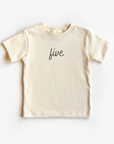 “Five” 5th Birthday Tee – Neutral Toddler T-Shirt (Multiple Fits & Styles)