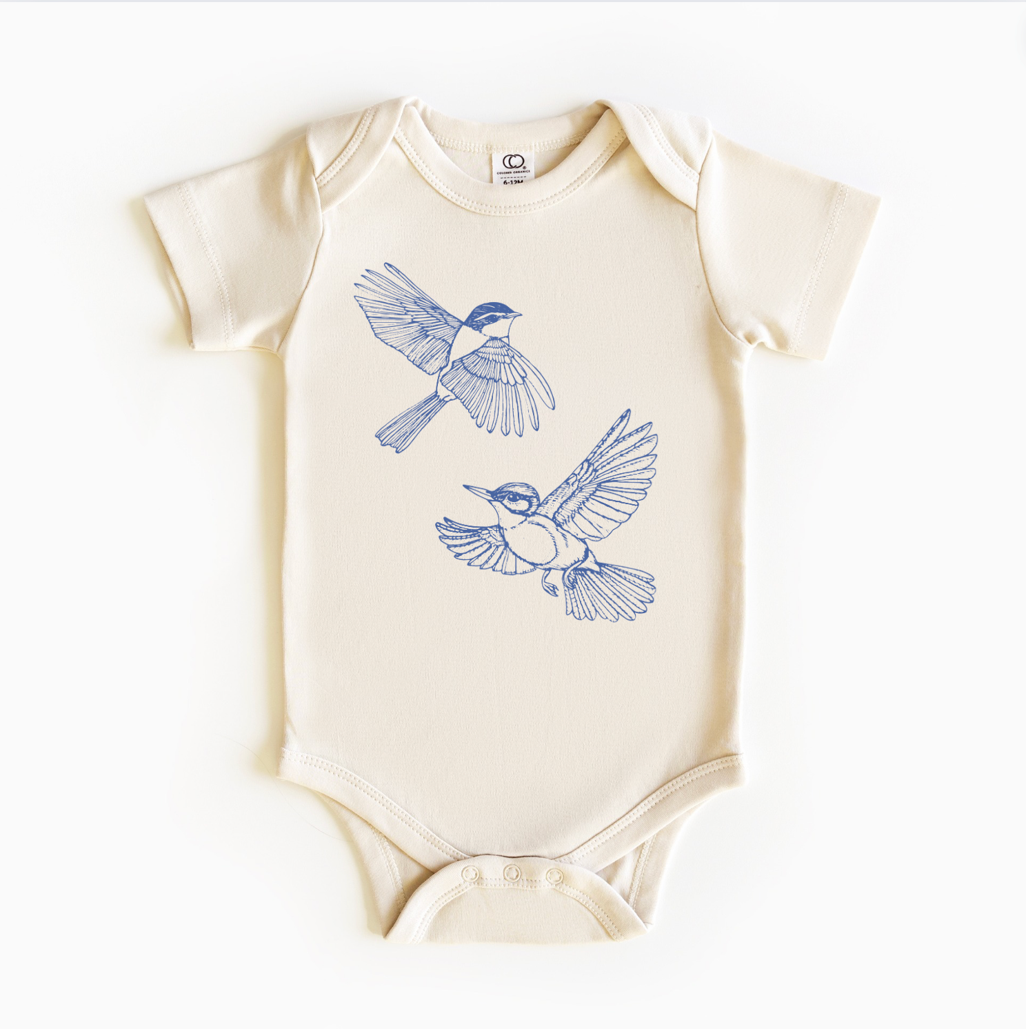 “Blue Birds gender neutral baby bodysuit – infant onesie with bird design”