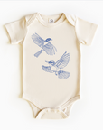 “Blue Birds gender neutral baby bodysuit – infant onesie with bird design”