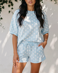 KyleeAnn blue and white polka dot tee and shorts lounge set